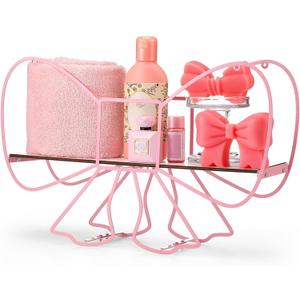Pink Bow Bathroom Decor Pink Bow Floating Shelves Storage Shelves Metal Coquettish Bathroom Wall Decoration Cute Wall Decor for Women Girls Bedroom Living Room Home