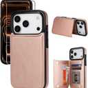 JOYAKI for iPhone 17 Pro Max Wallet Case with Screen Protector, Slim PU Leather Protective Case with Card Holder[RFID Blocking] Kickstand Cover 6.9-Rose Gold