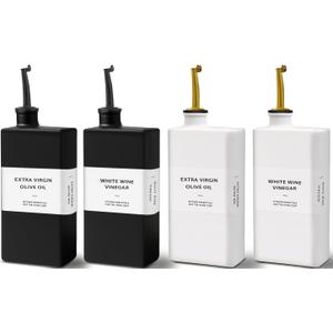 Gelury Olive Oil Dispenser Bottle for Kitchen, UV-Blocking Oil and Vinegar Dispenser Set, Soy Sauce Dispenser, Coffee Syrup Bottles, Modern Kitchen Decor (Black & White, 4pcs)