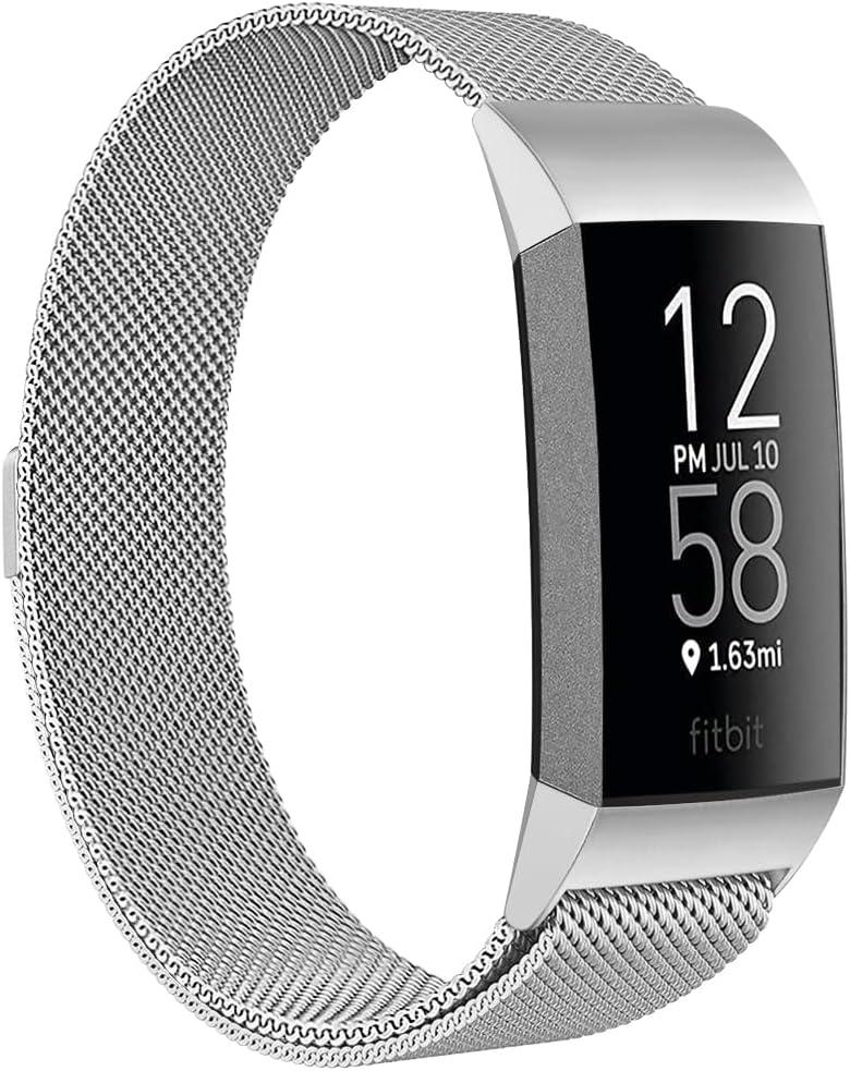 ZWGKKYGYH Metal Bands Compatible with Fitbit Charge 4/Charge 3/Charge 3 SE, Stainless Steel Mesh Band Replacement Accessories Bracelet Strap for Women Men, Silver Small (Small: 5.5" - 7.9")