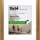 Americanflat 11x14 Picture Frame with Shatter-Resistant Glass - Use as 8x10 Frame with Mat or Display 11x14 Photo Without Mat - Ornate Picture Frames for Wall Display - Gold