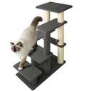 5-Step Pet Steps for Cats/Dogs, Cat Stairs with Sisal Scratching Post, Cat Steps for Older Cats with Enlarge Perch, Pet Stairs for High Bed and Couch, Gray