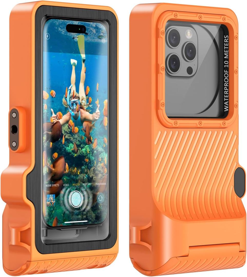 Waterproof Phone Case for Snorkeling - Underwater Touchscreen Housing, Universal Underwater Photo&Video Diving Case for iPhone 17/16/15/14 Pro Max Samsung Galaxy S25/S24 Ultra Up to 6.9'' Orange