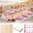 Novabright Boho Picnic Kit 22'' x 44'' Folding Picnic Table 91" x 71" Extra Large Outdoor Boho Blanket with Pink Table Runner and 6 Napkins for Camping Wedding Birthday Baby Shower Party Decor