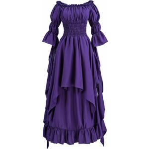 LTAKK Renaissance Dress Women Medieval Costume Victorian Dresses Peasant Gothic Fairy Witch Wedding Under Dress (Large-X-Large, Purple)