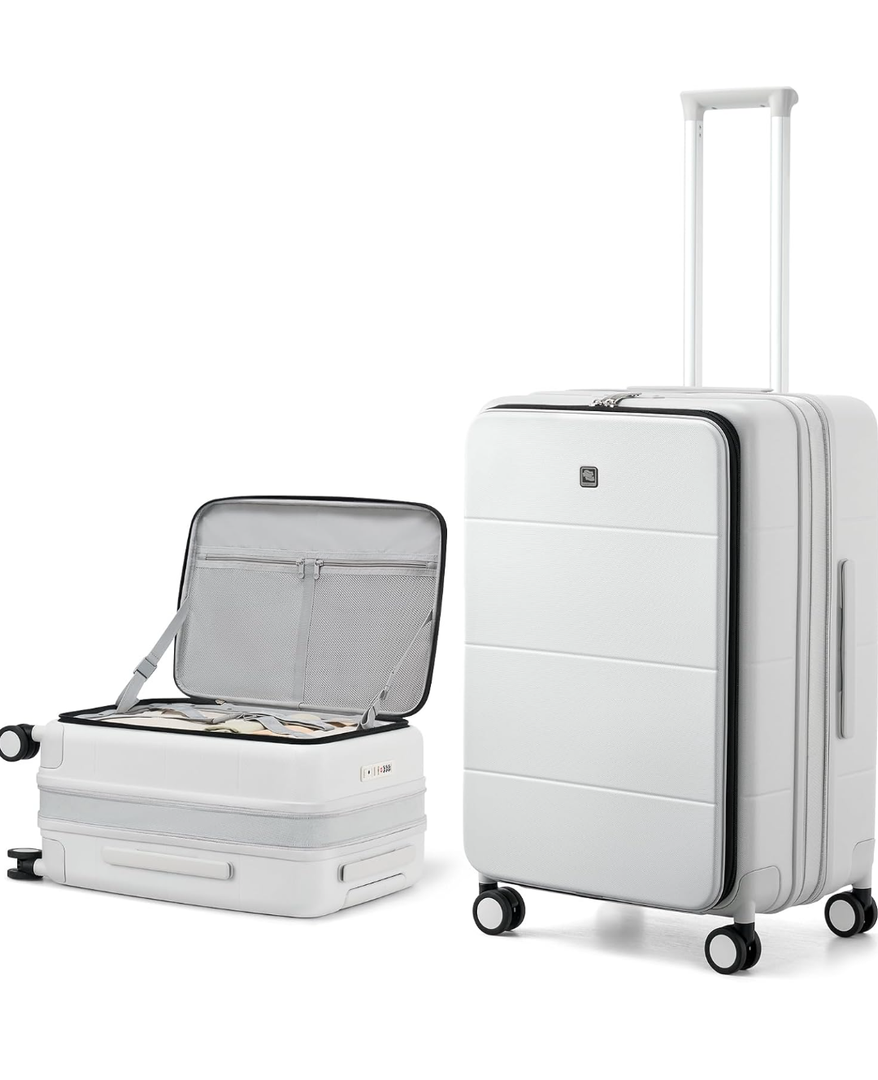 Hanke 24 Inch Expandable Checked Luggage Hard Shell Suitcases with Wheels Top Opening TSA Luggage Rolling Large Suitcases for Travel Luggage(Smoke White)