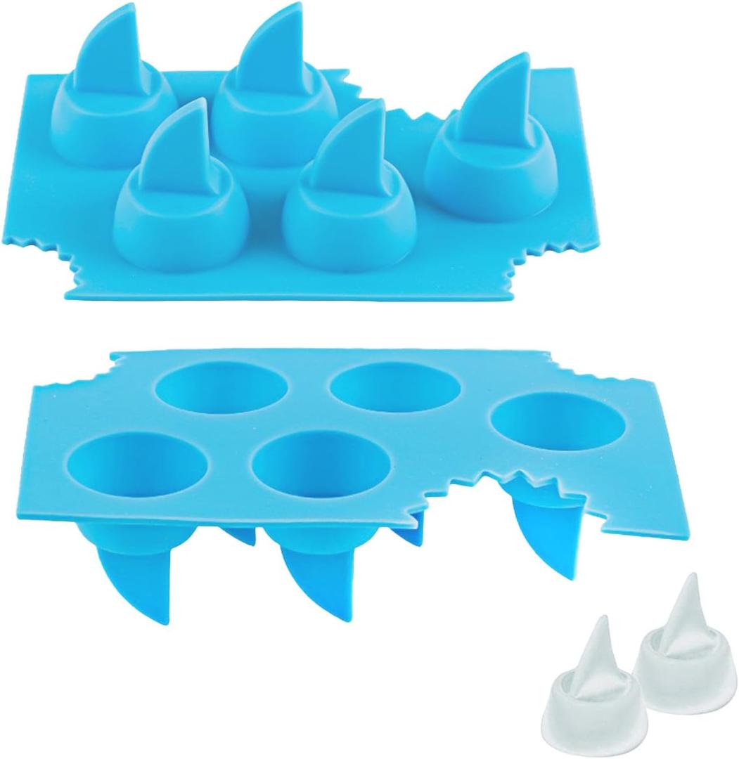 2 Pack Silicone Ice Cube Tray, Shark Fin Ice Trays, Novelty Ice Cube Molds, Non-Stick Chocolate Candy Molds for Shark Theme Party