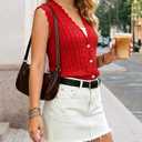 Trendy Sweater Vest Waffle Knit Top Vest V Neck Cardigan Sweater Casual Sleeveless Tops Cute Ruffle Vest (S)