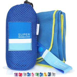 Super Towel for Sports, Travel & Beach  Extra Large, Lightweight, Compact, Absorbent, Quick-Drying, Soft Microfiber Suede  For indoors, outdoors, pool, gym, camping (Blue+Yellow, XL (60x32"))