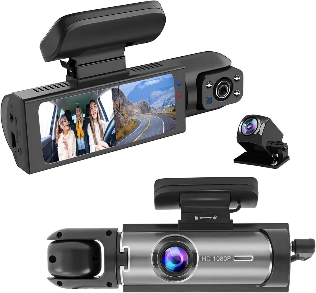 Dashcam Front and Inside,Car Camera Dash Cam for Cars,Driving Recorder with IR Night Vision,Loop Recording,Wide Angle Lens,3.16 Inch IPS Screen,Parking Mode (Silver Gray)