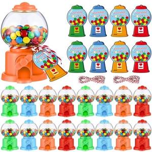 Jenaai 24 Sets Mini Gumball Machine Valentines Day Party Favors Gift with Candy Gumball Machine Cards Dispenser Vending for Candy Birthday Party Decoration Celebration Exchange Prizes Suitable for 15+