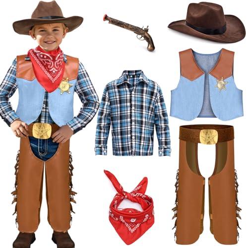 G.C 6 PCS Boys Cowboy Costume Kids Dress Up Outfits Toddler Cowboy Hat Vest Halloween Cosplay Role Play Party Birthday Gifts L