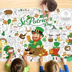 JOYGATHER St. Patrick’s Day Coloring Tablecloth for Kids, Giant 30x72 Inch Poster with Shamrocks, Leprechauns, Perfect for Party Games, Holiday Decorations, Classroom Activities, Party Supplies