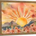 Framed Sunset Boho Wall Art for Living Room - Modern Abstract Floral Canvas Picture Boho Wall Decor, Sun Landscape Aesthetic Painting Poster Prints for Bedroom Home Office 16x24 inch