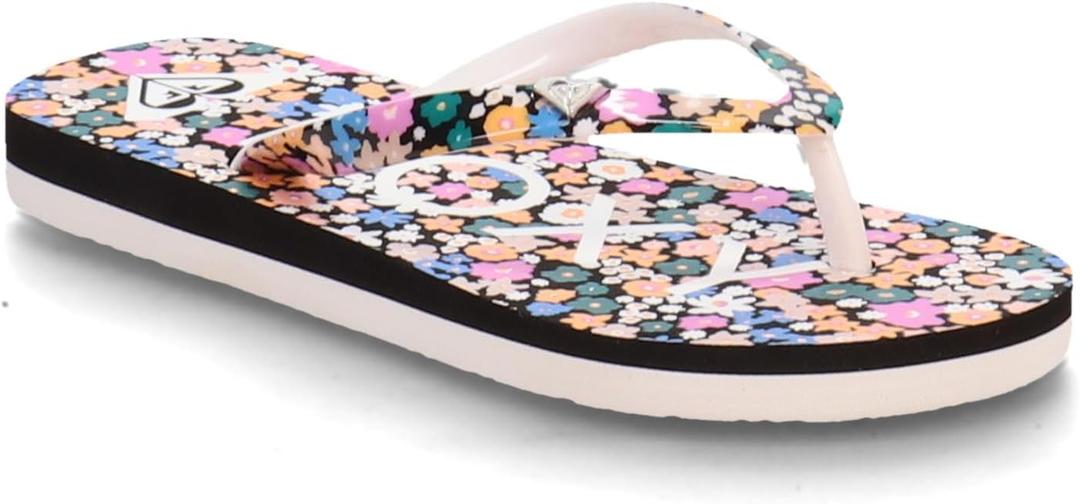 Roxy Girl's Pebbles Flip Flop Sandals (11 Little Kid, Black/Floral)