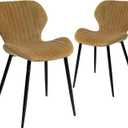 CangLong Modern Velvet Dining Chairs Set of 2, Modern Kitchen Chairs Comfortable Upholstered Armless Accent Dining Room Chairs with Metal Legs for Kitchen, Living Room, Yellowish Brown
