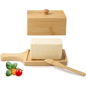 Bamboo Butter Dish with Lid  Large Butter Holder Made of Food Grade Bamboo  Holds up to 4oz of Your Favorite Butter  Ideal Butter Keeper for Storage and Serving  Easy to Use