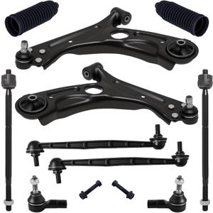 TUCAREST 10Pc Suspension Kit Fit For 2012-2016 17-20 Chevy Sonic, 2 Front Lower Control Arm w/Ball joint + 4 Outer Inner Tie Rod + 2 Sway Bar + 2 Boots [# K622426 K622428 K750630 EV800936 ES800929]