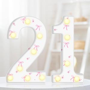 8.7In 21st Birthday Decorations Gifts for Her, Light Up Numbers Decorative Sign for 21st Birthday Wedding Work Anniversary Backdrop Table Wall DecorPink Bow (White)