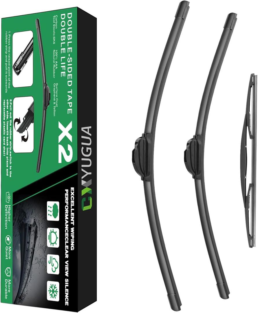 CXYUGUA Double Sided Rubber Strips windshield wipers, Replace for 2016-2021 Pilot, Wiper Blades Replacement-26"/ 24"/ 14" (Set of 3) U/ J HOOK, Will Last 2x As Long