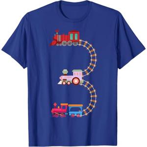 3rd Birthday Train Railroad Themed Fun 3 Years Old Boy Train T-Shirt (Blue, 3T)
