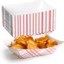 ECOLipak 100 Pack 2lb Paper Food Tray Red, Disposable Paper Food Boats, Food Holder Trays, Serving Boats for Taco Snack Nacho Hot Dog