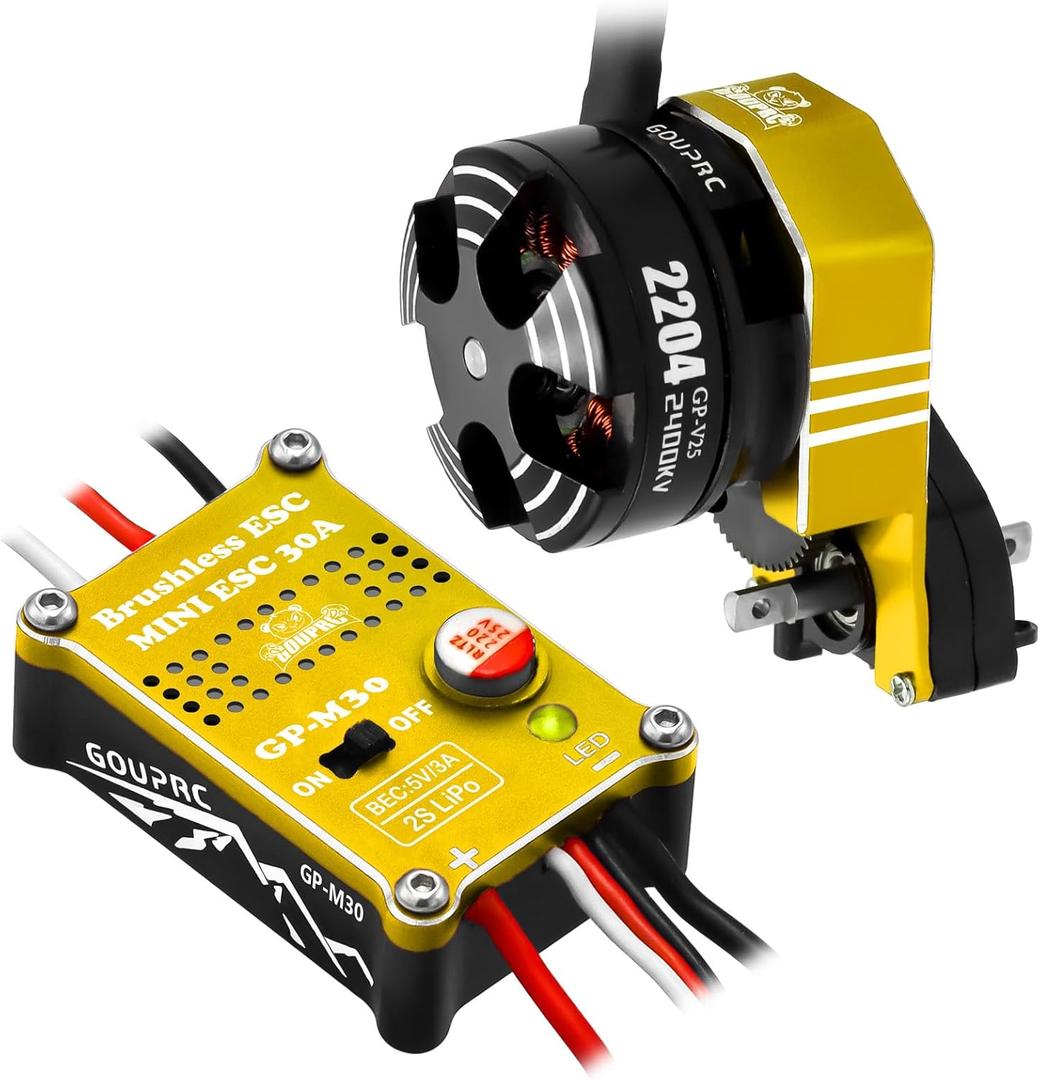 GOUPRC 2204 2400KV Brushless Outrunner Motor with Transmission & 30A Brushless Mini Esc for SCX24 Axial 1/ 24 Remote Control Car Truck Crawler Black & Gold