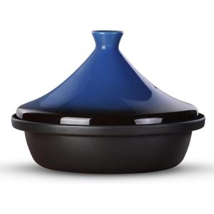 Moroccan Tagine for Cooking: Enameled Cast Iron Cooking Pot, Slow Cooker, Classic Kitchen Cookware, Tajine with Ceramic Cone-Shaped Closed Lid, 3.3 QT, Blue