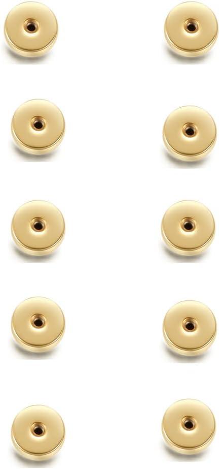 Hypoallergenic Screw Backs Replacement for Flat Back Stud Earrings, Easy to Screw On Stainless Steel Flat Backs, 5mm, 0.8mm Hole, 10PCS,18K Gold Color