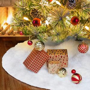 48inch White Christmas Tree Skirt - Faux Fur Plush White Tree Skirts for Home Christmas Tree Decoration Holiday Party Christmas Decorations