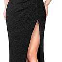 VFSHOW Women's Ruffle One Shoulder Strap Ruched Formal Prom Wedding Maxi Dress V Neck Elegant Split Cocktail Evening Long Gown,  Black Floral Lace, L
