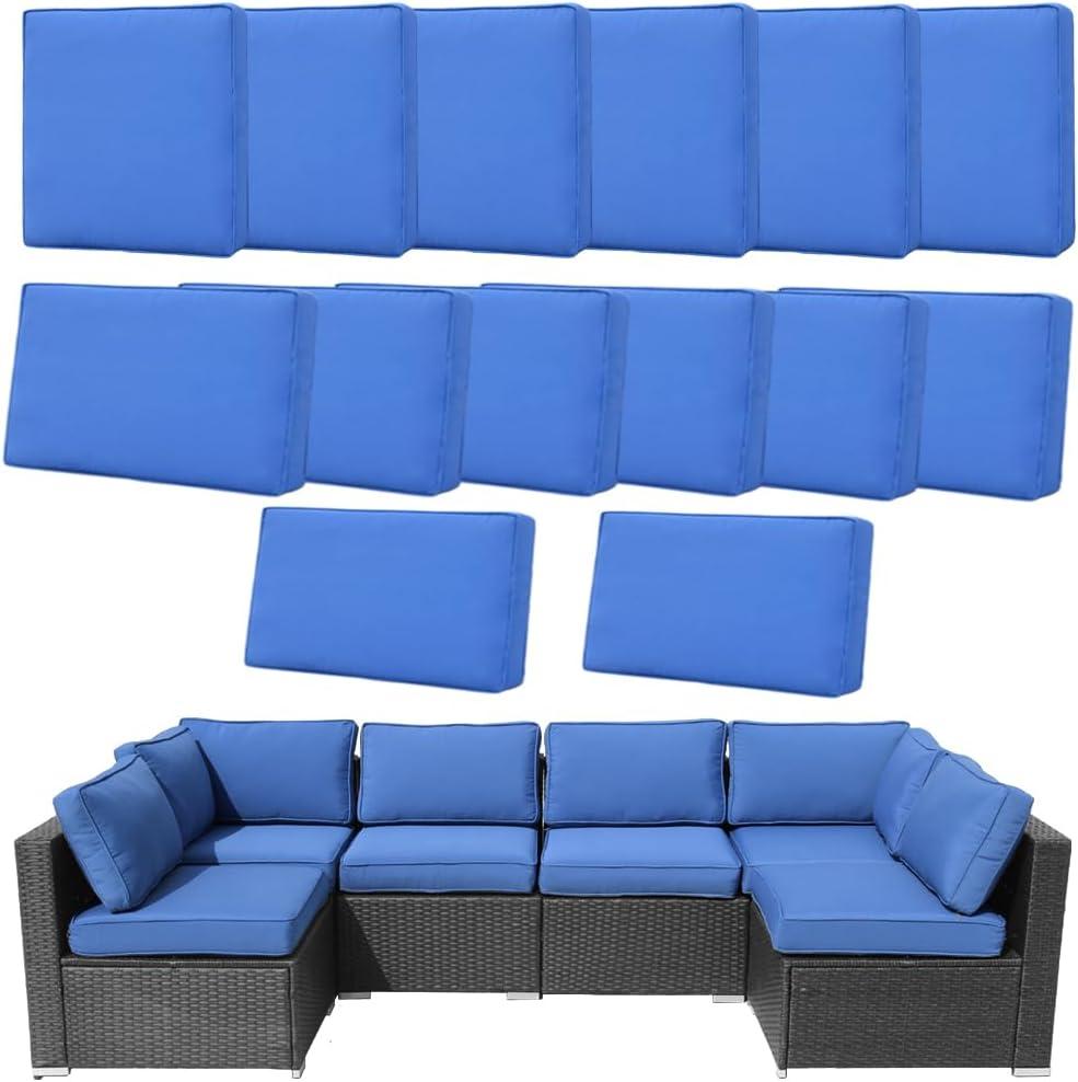 14Pcs Outdoor Cushion Covers Replacement Washable w/Zipper for 6-Seaters Sofa Patio Slipcovers Set Seat and Back Covers Only-25x25x3.15inch (Blue)