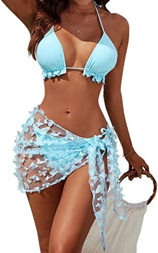 Blooming Jelly Womens 3 Piece Swimsuits Triangle Halter Thong Bikini Set Butterfly Bathing Suits Sarongs L Blooming Jelly Womens 3 Piece Swimsuits Triangle Halter Thong Bikini Set Butterfly Bathing Suits Sarongs L