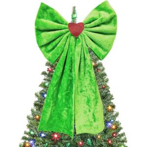 Large Lime Green Christmas Tree Topper Bow 20x26 Inches Faux Furry Plush Oversized Bow for Indoor Outdoor Xmas Decor, Wreath, Mantel, Party Favor