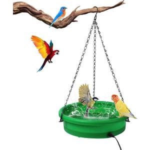 Hanging Heated Bird Bath for Outdoors for Winter, 75W Heated Bird Baths with Detachable Power Cord, Thermostatic Control All Seasons for Garden Yard Patio Lawn Green