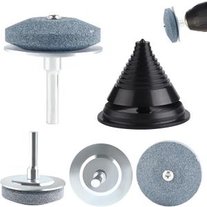 ASTARON 4 PCS Lawn Mower Blade Sharpener(UPGRADED) for Drill and Lawn Mower Blade Balancer Set, Universal Rotary Lawn Mower Sharpener Blade Whetstone for Power Drill Hand Dril