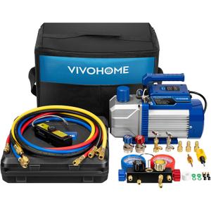 VIVOHOME 110V 1/3 HP 5CFM Single Stage A/C Vacuum Pump and 4 Way AC Manifold Gauge Set Kit with Leak Detector 5ft Hoses for R134a R12 R22 R502 R410a HVAC Air Conditioning Refrigeration Recharging (blue)