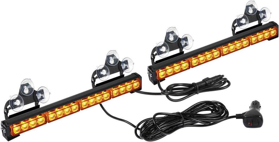 ASPL 2x16.8 inch Emergency Flashing LED Traffic Advisor Strobe Light Bar 32LED 26 Flash Patterns Interior Safety Warning Lights (Amber)