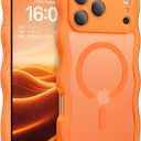 BENTOBEN Magnetic for iPhone 17 Pro Case, Cute Wavy Full Camera Protection [Compatible with MagSafe] Matte Anti-Slip Bumper Women Girls Boys Protective Cover for 17 Pro 6.3", Orange