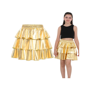 Girls Metallic Skirt 3-Layer Ruffle Sparkly Shiny Dance Party Skirt, 6-7 years old