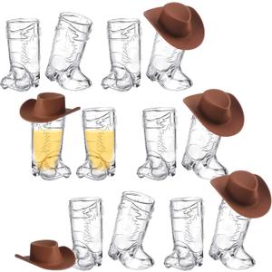 20 Pcs Plastic Mini Western Cowboy Cowgirl Hat and 10 Pcs Plastic Boot Shot Glasses Miniature Cute Doll Hat Cowboy Boot Cups (Brown, Simple Style)
