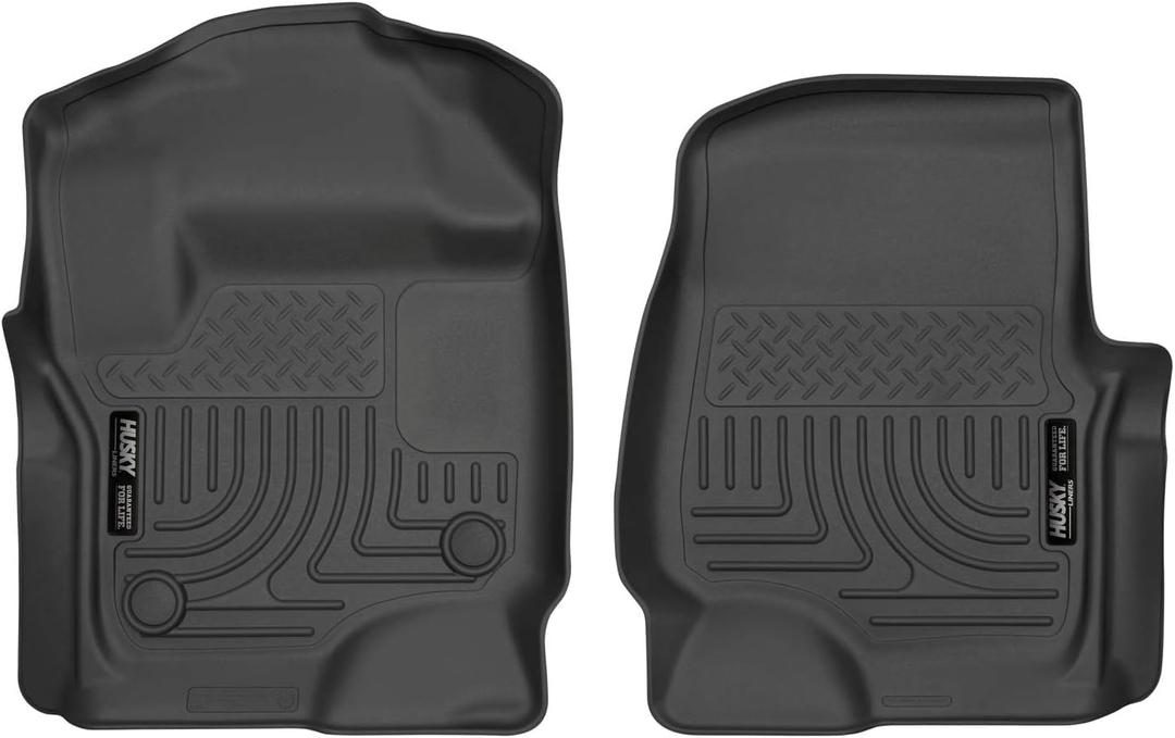 Husky Liners Weatherbeater Floor Mats | Fits 2017-2026 Ford F-250/F-350/F-450 SuperCrew (Crew Cab) & SuperCab (EXT Cab) w/Factory Carpet | Front Row, 2-pc Black - 13301