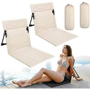 2 Pack Foldable Poolside Chairs  Portable Flip Chairs for Edge of Pool, Beach, Camping, Picnic, Lawn  Compact & Lightweight Outdoor Seating Accessories (2, Light Beige)