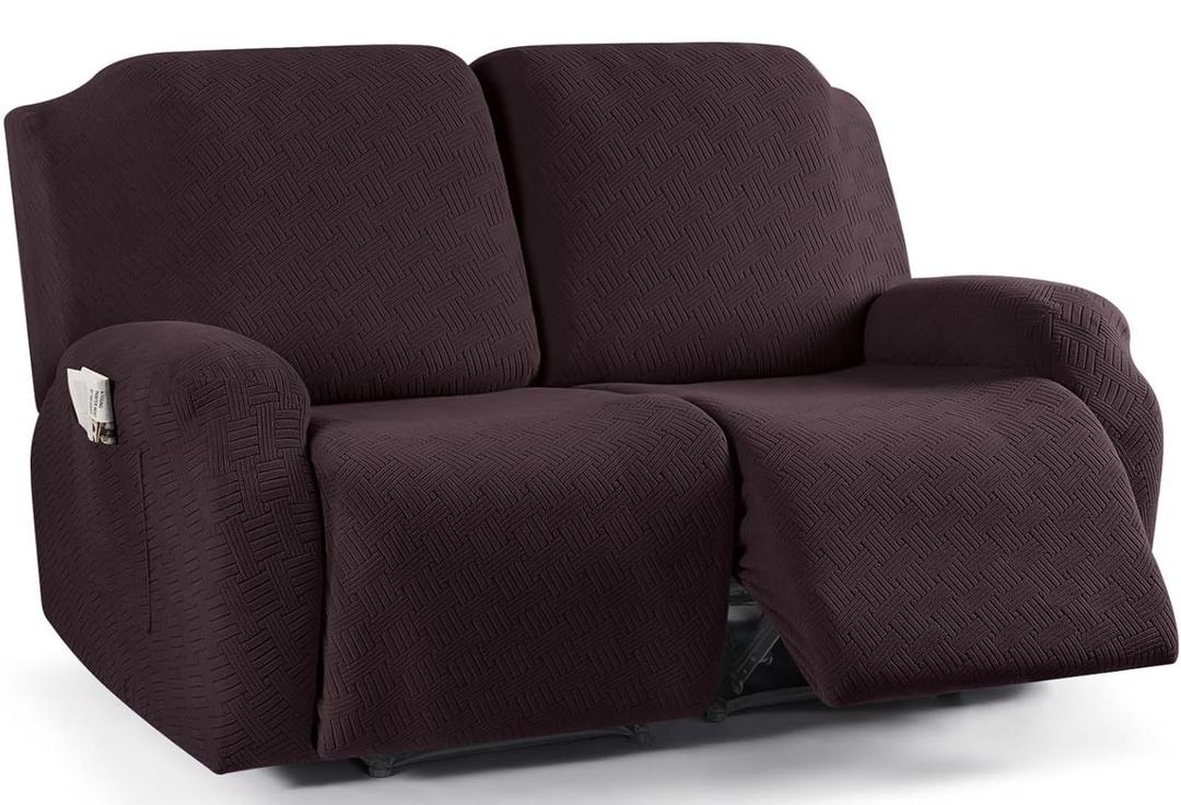 KinCam Recliner Covers, Stretch Reclining Chair Covers, Recliner Sofa Slipcovers Stripe Jacquard Recliner Couch Covers Furniture Protector Covers for Pet Kid (2XL Seater, Dark Coffee)