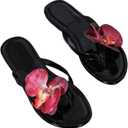 Verdusa Women's Flower Thong Sandals Flip Flops Summer Beach Slides (6.5, Black)