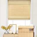 LazBlinds No Tools No Drill Cordless Bamboo Roman Shades, Privacy Window Treatment, Roll Up Bamboo Blinds for Windows 29'' W x 64'' H, Natural