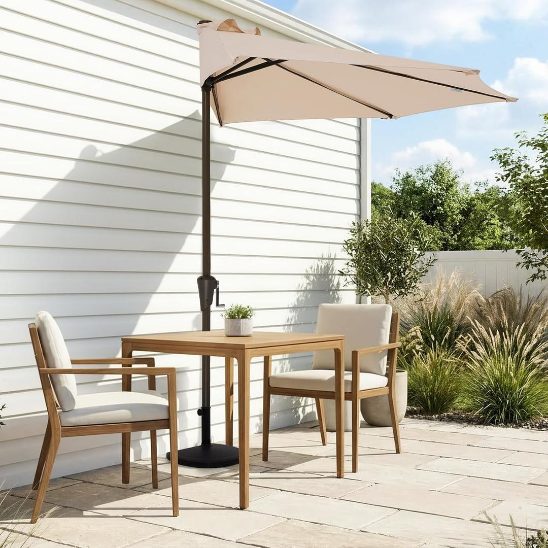 half wall patio umbrella uv resistant Terrace Arc 9 ft Scalloped Fringe Market with Cran it keeps you cool and dry 9FT Half Patio Umbrella, Outdoor