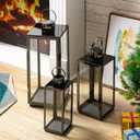 Matico Stainless Decorative Candle Lantern Set of 3, Hanging Decor Hurricane Lantern Candle Holder for Festival Ceremony Home Decor, Both Indoor & Outdoor Use, Black