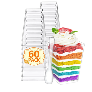 60 Sets 5oz Mini Dessert Cups with Spoons - Parfait Cups, Clear Plastic Dessert Cups, Small Tumbler for Puddings, Mousse, Appetizers