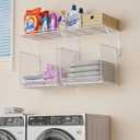 2 Pack Laundry Room Shelves Organization And Storage, Wall Mounted Clothes Drying Rack With Wire Mesh Basket Over Washer And Dryer, Large Capacity Floating Wall Shelf For Bathroom, Kitchen, Storeroom